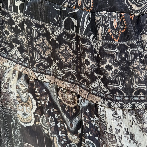 ZARA Boho Paisley Tiered Mini Dress Size M Sheer Long Sleeve Babydoll Tunic - Picture 14 of 16